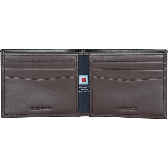 Nautica Men's Bifold Leather Wallet Black Brown RFID Blocking ID Window Card - Picture 2 of 5